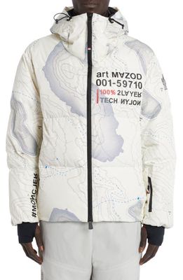 Moncler Grenoble Mazod Topographic Print Down Puffer Jacket in White Map Print
