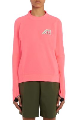 Moncler Grenoble Mountain Logo Patch Crewneck Fleece Sweatshirt in Pink