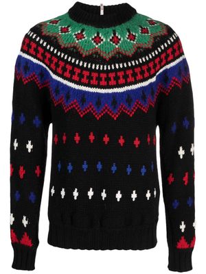 Moncler Grenoble patterned-jacquard ribbed-knit jumper - Black