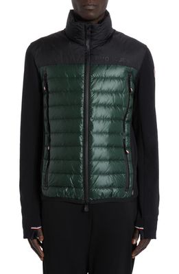 Moncler Grenoble Quilted 750 Fill Power Down & Knit Cardigan in Green Black