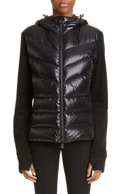 Moncler Grenoble Quilted Down & Fleece Hooded Cardigan in Black