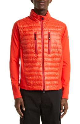 Moncler Grenoble Quilted Down & Jersey Cardigan in Red