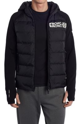Moncler Grenoble Quilted Down & Wool Blend Knit Cardigan in Black