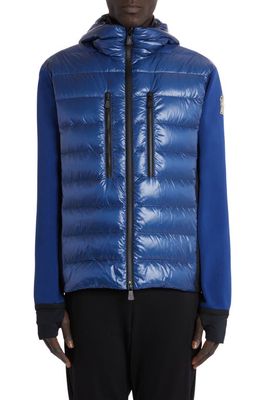 Moncler Grenoble Quilted Hooded Down & Jersey Cardigan in Blue