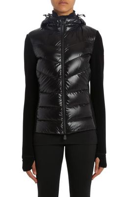 Moncler Grenoble Quilted Nylon & Stretch Fleece Hooded Cardigan in Black