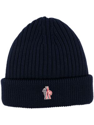 Moncler Grenoble ribbed-knit logo-patch beanie hat - Blue