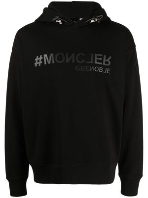 Moncler Grenoble rubberised-logo cotton hoodie - Black