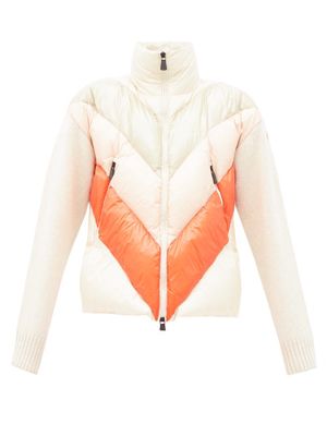 Moncler Grenoble - Striped Knit-sleeve Quilted Down Jacket - Womens - Beige Multi