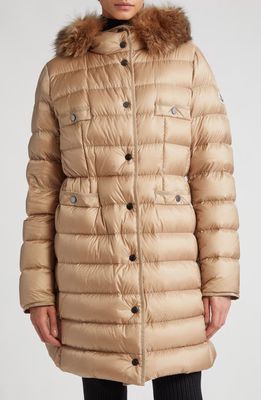 Moncler Hirmafur Quilted Down Coat with Removable Genuine Shearling Trim in Brown