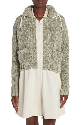 Moncler Hooded Snap Front Cardigan in Sage