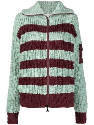 Moncler horizontal-stripe chunky-knit cardigan - Red