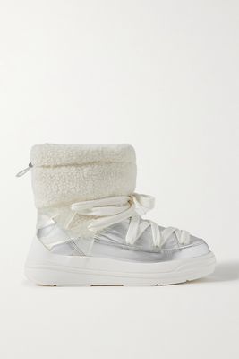 Moncler - Insolux M Rubber-trimmed Fleece, Metallic Shell And Leather Snow Boots - White