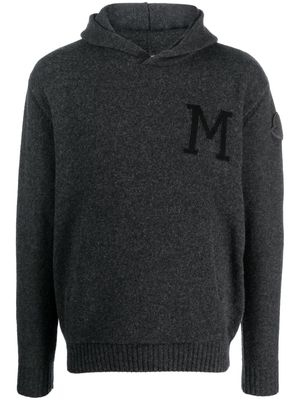 Moncler intarsia-knit felted hoodie - Grey