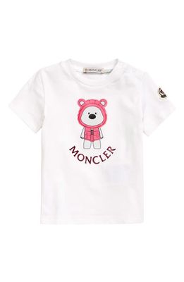 Moncler Kids' Bear Stretch Cotton Graphic Tee in White Pink