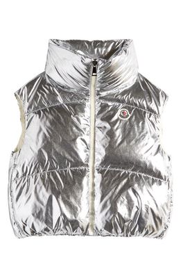 Moncler Kids' Blavet Metallic Crop Down Vest in Silver