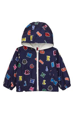 Moncler Kids' Carlin Logo Print Hooded Jacket in Navy Multi