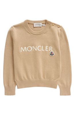 Moncler Kids' Embroidered Logo Cotton Crewneck Sweater in Beige