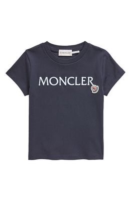 Moncler Kids' Embroidered Logo Cotton T-Shirt in Blue Navy