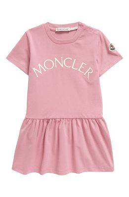 Moncler Kids' Embroidered Logo Short Sleeve Dress in Pink