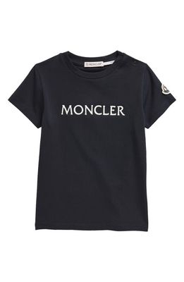 Moncler Kids' Embroidered Logo Stretch Cotton T-Shirt in Blue Navy