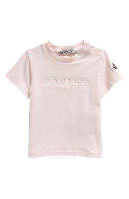 Moncler Kids' Embroidered Logo Stretch Cotton T-Shirt in Pink