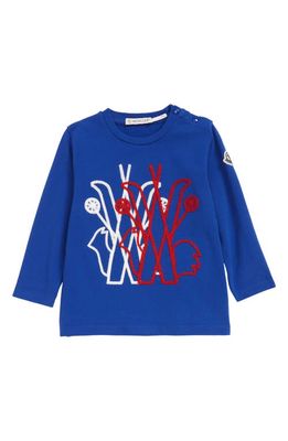 Moncler Kids' Embroidered Long Sleeve T-Shirt in Blue