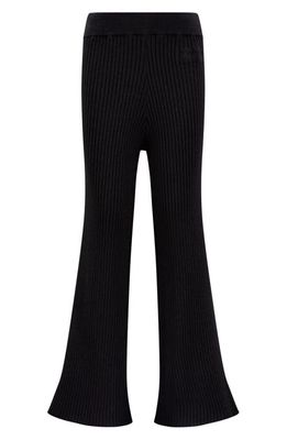 Moncler Kids' Flare Leg Virgin Wool Blend Rib Sweater Pants in Black