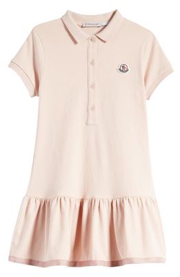 Moncler Kids' Flounce Hem Stretch Cotton Polo Dress in Pink