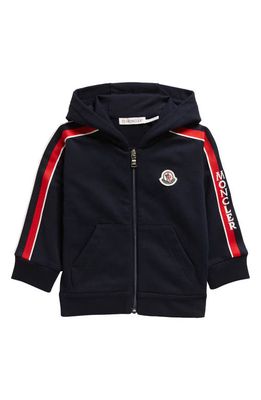 Moncler Kids' Front Zip Stretch Cotton Hoodie in Navy