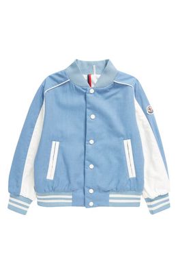 Moncler Kids' Kobby Denim Varsity Jacket in Pale Blue