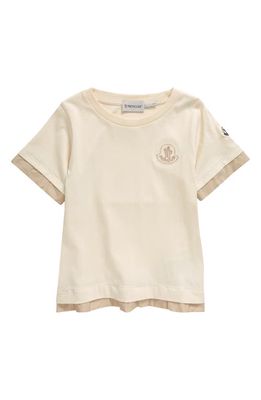 Moncler Kids' Layered Embroidered Logo Cotton T-Shirt in Antique White