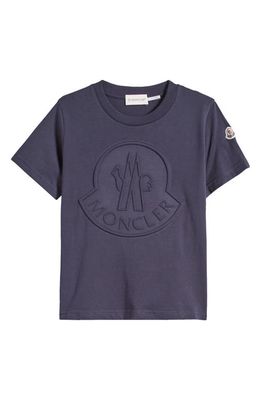 Moncler Kids' Logo Embossed Cotton T-Shirt in Blue Navy