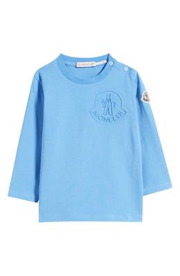 Moncler Kids' Logo Embossed Stretch Cotton Jersey T-Shirt in Blue
