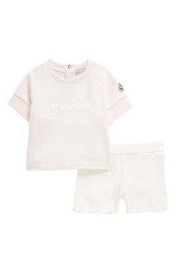 Moncler Kids' Logo Graphic Top & Rib Shorts Set in Pink