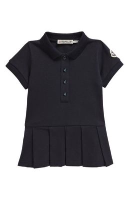 Moncler Kids' Logo Patch Pleated Piqué Polo Dress in Blue Navy