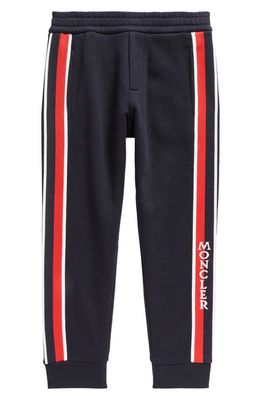 Moncler Kids' Logo Stripe Cotton Sweatpants in Navy