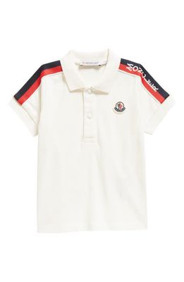Moncler Kids' Logo Stripe Stretch Piqué Polo in White