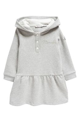 Moncler Kids' Long Sleeve Hooded Stretch Cotton Dress in Grey