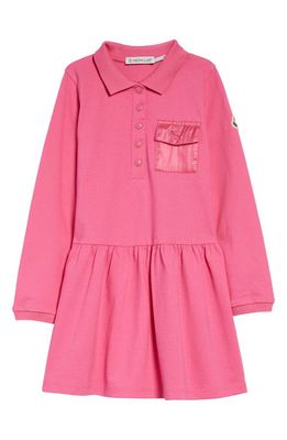 Moncler Kids' Long Sleeve Pocket Polo Dress in Pink