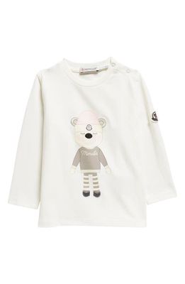 Moncler Kids' Long Sleeve Stretch Cotton Graphic T-Shirt in White
