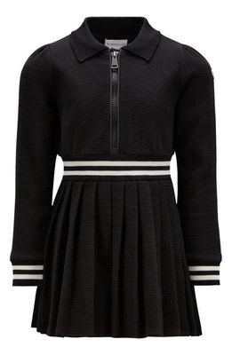 Moncler Kids' Long Sleeve Stretch Cotton Knit Dress in Black