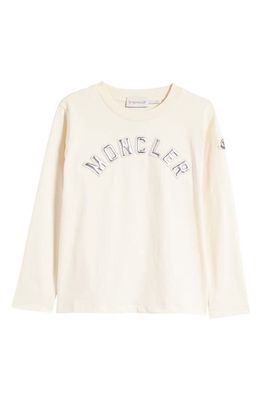 Moncler Kids' Metallic Logo Long Sleeve Jersey T-Shirt in Cream