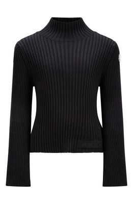 Moncler Kids' Mock Neck Virgin Wool Blend Rib Sweater in Black