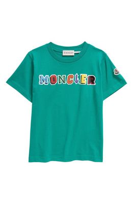 Moncler Kids' Multi Logo Cotton Graphic T-Shirt in Green