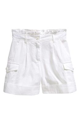 Moncler Kids' Paperbag Waist Cotton Shorts in White