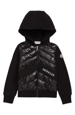 Moncler Kids' Quilted Down & Knit Hooded Cardigan in Black