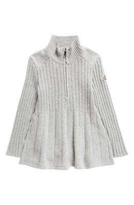 Moncler Kids' Stud Embellished Wool Rib A-Line Sweater Dress in Grey
