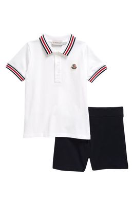 Moncler Kids' Tipped Stretch Piqué Polo & Shorts Set in White Navy