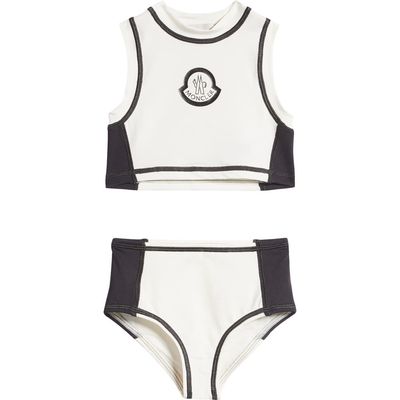 Moncler Kids' Two-Tone Two-Piece Tankini Swimsuit in Grey at Nordstrom, Size 8 Y