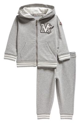 Moncler Kids' Varsity Logo Zip Hoodie & Sweatpants Set in Grey